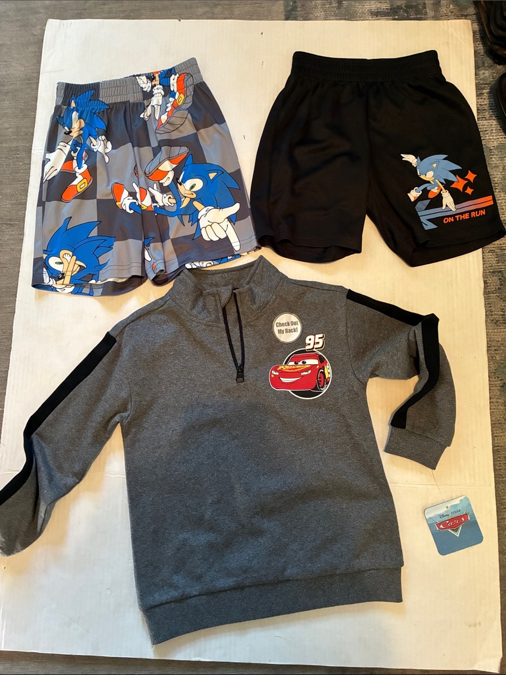 Disney Lightning McQueen Sweatshirt NWT and Two Sonic Shorts NWOT Size 5